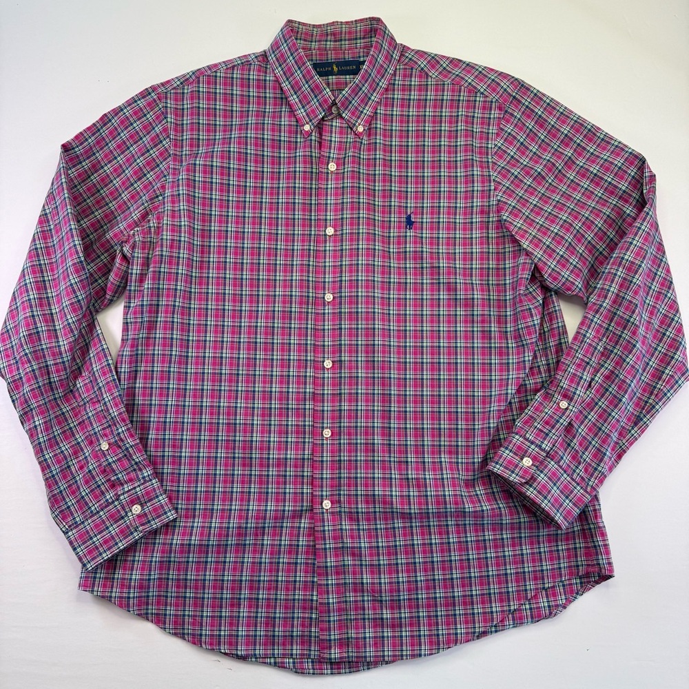 Ralph Lauren Mens XL Pink Plaid Long Sleeve Pony Button Casual Dress Shirt - Picture 3 of 15